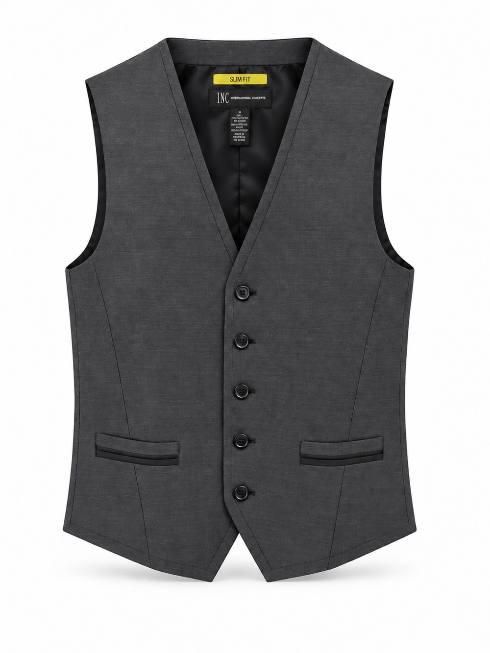 INC International Concepts Slim V-Neck Charcoal Gray Vest